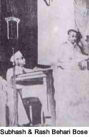 Rash Behari Bose handing over INA leadership to Subhash